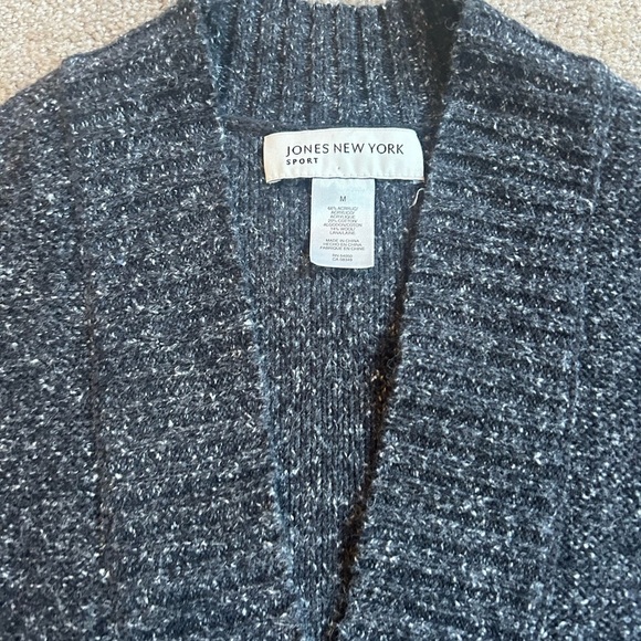 Jones New York Charcoal Gray Cardigan Women’s Sz M Large Button Cotton Wool - Picture 2 of 6